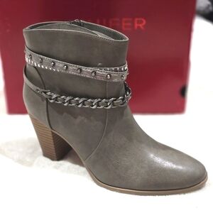 Jennifer Lopez ✦ Black Ankle Boots ✦ Block Heel w/ Leather Straps & Chain Detail